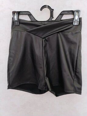 Fashion Nova Black Faux Leather Crossover Shorts XS